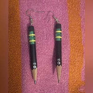 Black HB Pencil Tip Earrings with Green & Gold Accents